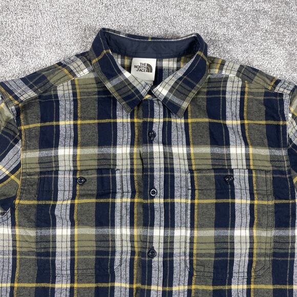 North Face Flannel Shirt Mens Large Plaid Cotton Button Up Outdoors Green Blue - Picture 1 of 16